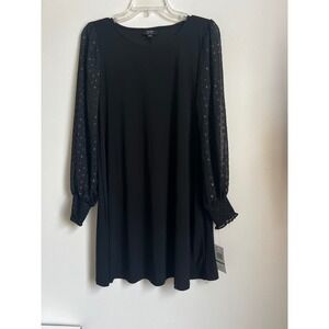 MSK Petite Black‎ Dress Long Sleeve Sheer Polka Dot Cocktail Party Sz PL NWT